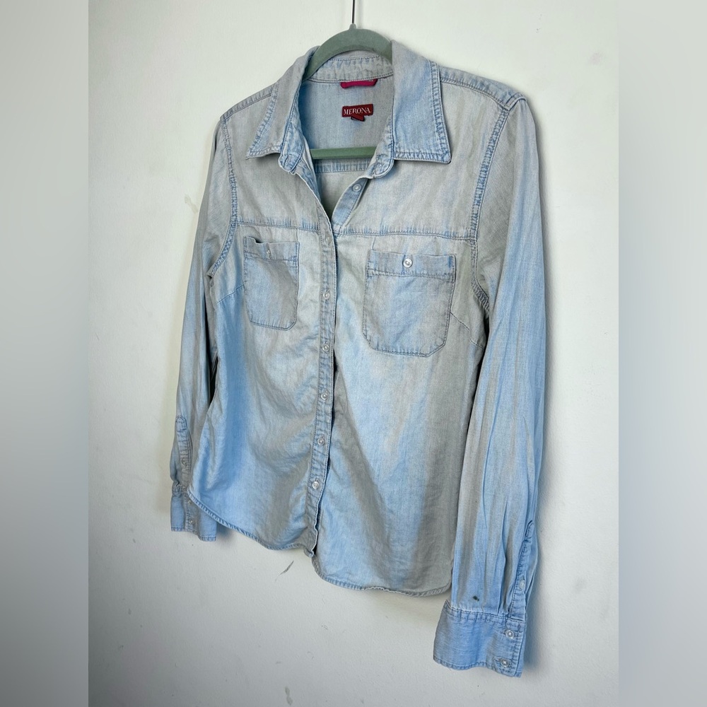 Merona Casual Light Blue Button Down Shirt - Picture 2 of 6